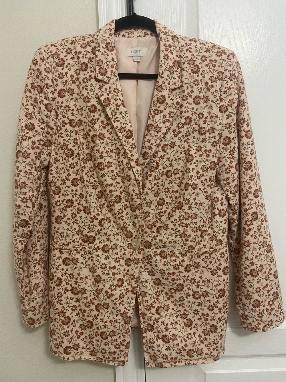 LOFT Peach Floral One-Button Linen-Blend Blazer size 10